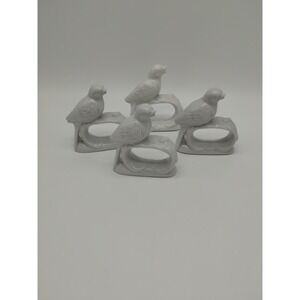 Vintage Ceramic White Bird Napkin Ring Holders Set of 4